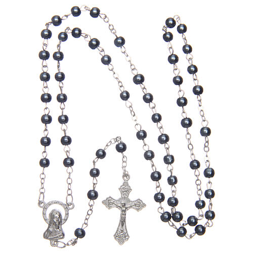 Imitation pearl rosary hematite color 1 mm 4