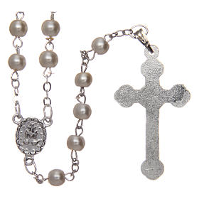 Round white semi-pearl rosary 5 mm with enameled cross