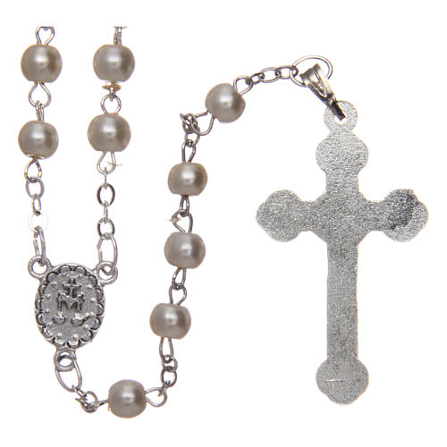 Round white semi-pearl rosary 5 mm with enameled cross 2