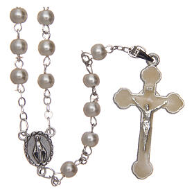 Imitation pearl rosary round white beads 5 mm enamelled cross