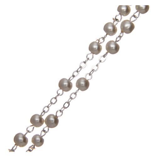 Imitation pearl rosary round white beads 5 mm enamelled cross 3