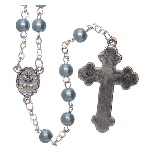 Round light blue semi-pearl rosary 5 mm with enameled cross 2