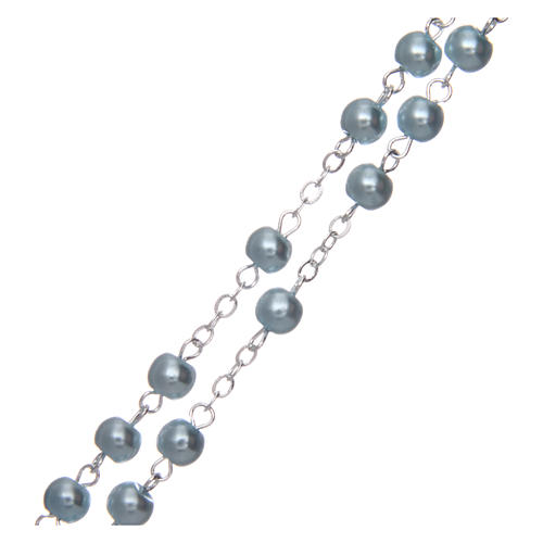 Round light blue semi-pearl rosary 5 mm with enameled cross 3