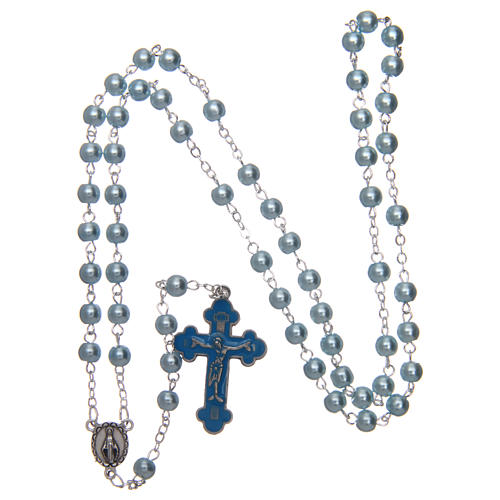 Round light blue semi-pearl rosary 5 mm with enameled cross 4