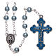 Round light blue semi-pearl rosary 5 mm with enameled cross s1