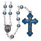 Imitation pearl rosary round light blue beads 5 mm enamelled cross s1