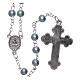 Imitation pearl rosary round light blue beads 5 mm enamelled cross s2