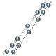 Imitation pearl rosary round light blue beads 5 mm enamelled cross s3