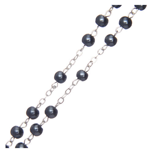 Round hematite-coloured semi-pearl rosary 5 mm with enameled cross 3