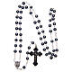 Imitation pearl rosary round hematite color beads 5 mm enamelled cross s4