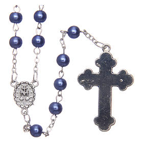 Round violet semi-pearl rosary 5 mm with enameled cross