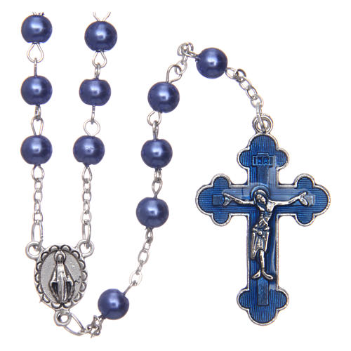 Round violet semi-pearl rosary 5 mm with enameled cross 1