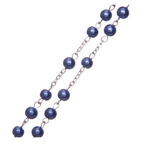 Round violet semi-pearl rosary 5 mm with enameled cross 3
