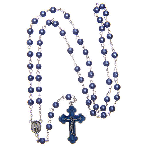 Imitation pearl rosary round violet beads 5 mm enamelled cross 4