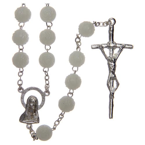 Fluorescent rosary with rose-shaped plastic beads 8 mm 1