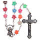 Rosary in plastic with 9mm flower-shaped multicoloured beads. s1