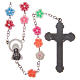 Rosary in plastic with 9mm flower-shaped multicoloured beads. s2