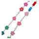 Rosary in plastic with 9mm flower-shaped multicoloured beads. s3