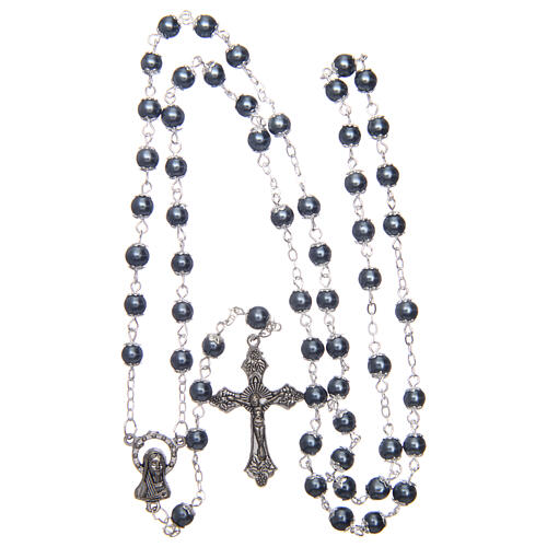 Imitation pearl rosary with amethyst color round beads 5 mm with caps 4