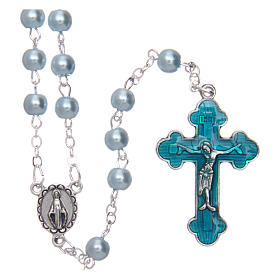 Semi-pearl rosary with round light blue beads 5 mm