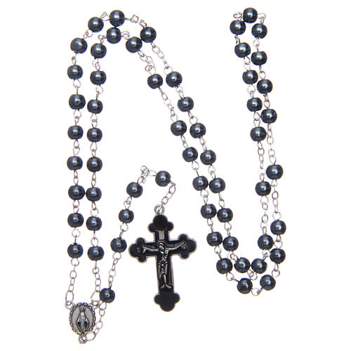 Semi-pearl rosary with round grey beads 5 mm 4