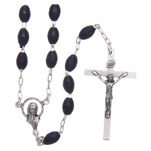 Plastic rosary with oval black beads 7x5 mm 1