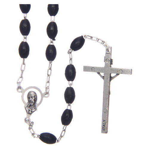 Plastic rosary with oval black beads 7x5 mm 2