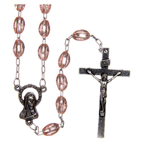 Rosary in transparent pink plastic with oval beads 5x3 mm 1