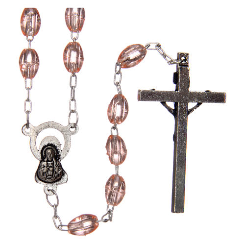 Rosary in transparent pink plastic with oval beads 5x3 mm 2