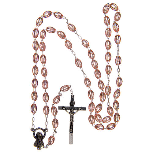 Rosary in transparent pink plastic with oval beads 5x3 mm 4
