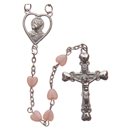 Rosary heart shaped plastic pink beads 6 mm and metal 1