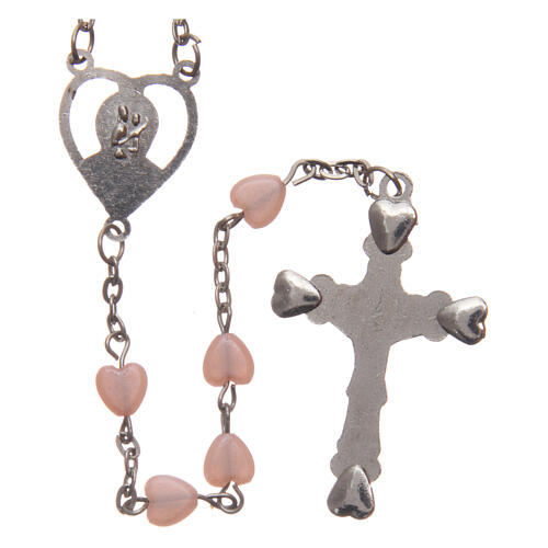 Rosary heart shaped plastic pink beads 6 mm and metal 2