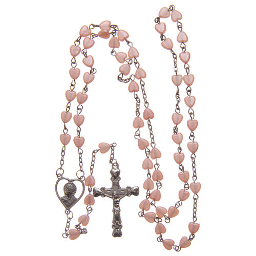 Rosary heart shaped plastic pink beads 6 mm and metal 4