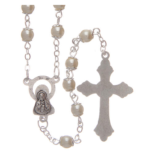 Imitation pearl rosary 5 mm beads with caps 2