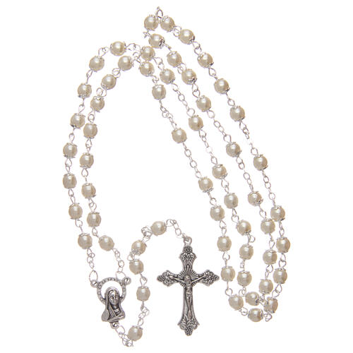 Imitation pearl rosary 5 mm beads with caps 4