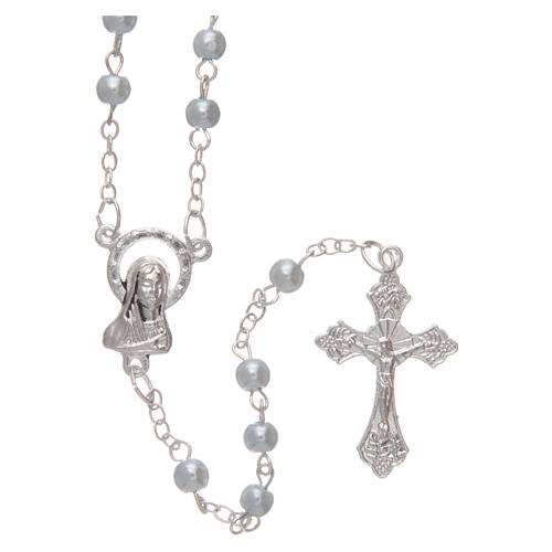 Imitation pearl rosary round light blue beads 4 mm 1