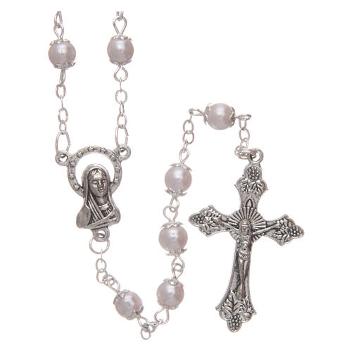 Pink semi-pearl rosary 5 mm with cotters 1