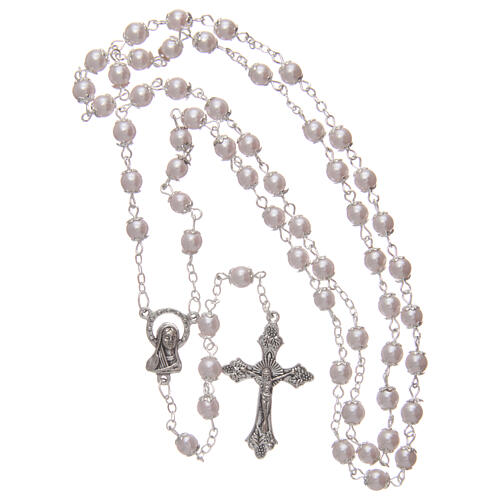 Imitation pearl rosary pink beads 5 mm with caps 4