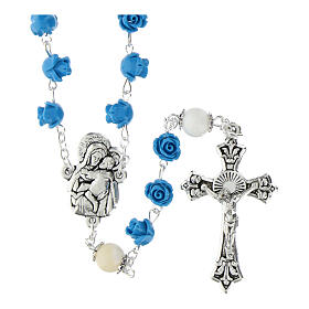 Rosary roses Virgin Mary with Child light blue resin 5 mm