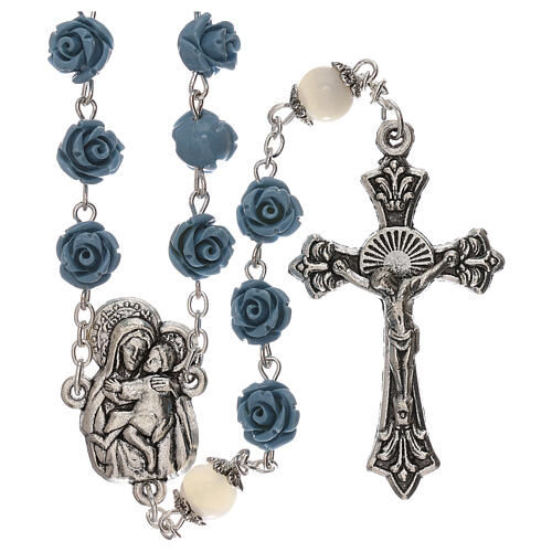 Rosary roses Virgin Mary with Child light blue resin 5 mm 1