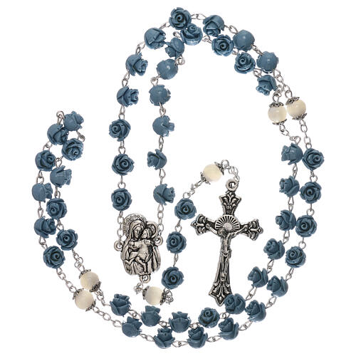 Rosary roses Virgin Mary with Child light blue resin 5 mm 4