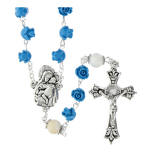 Rosary roses Virgin Mary with Child light blue resin 5 mm 1