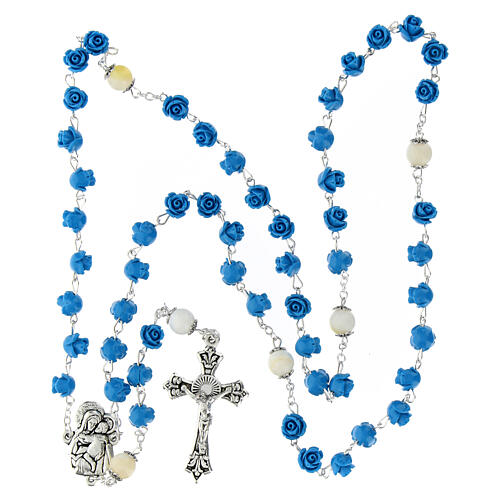 Rosary roses Virgin Mary with Child light blue resin 5 mm 4