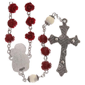 Rosary with rose-looking beads, red resin, 5 mm, Virgin with Child