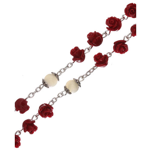 Rosary with rose-looking beads, red resin, 5 mm, Virgin with Child 3