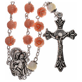 Rosary roses Virgin Mary with Child pink resin 5 mm
