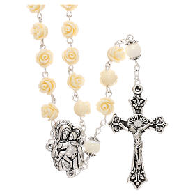 Rosary roses Virgin Mary with Child beige resin 5 mm