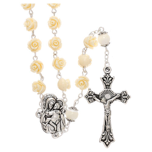 Rosary roses Virgin Mary with Child beige resin 5 mm 1