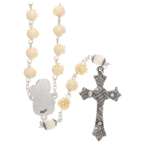 Rosary roses Virgin Mary with Child beige resin 5 mm 2