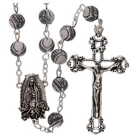 White pearl rosary with black drawing of the Virgin 5 mm